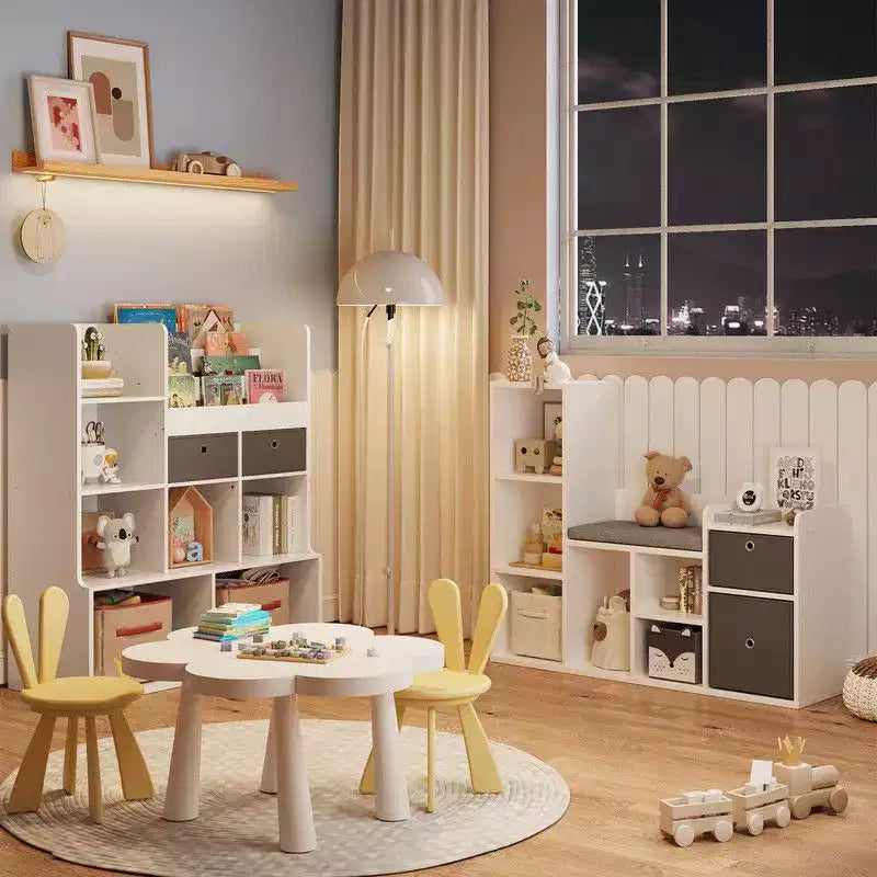 Kids BookshelfChildren Bookcase with Soft Cushion Seat Childrens Toy Storage Cubby & Reading Nook, 44.1 Kids Storage Cabinet