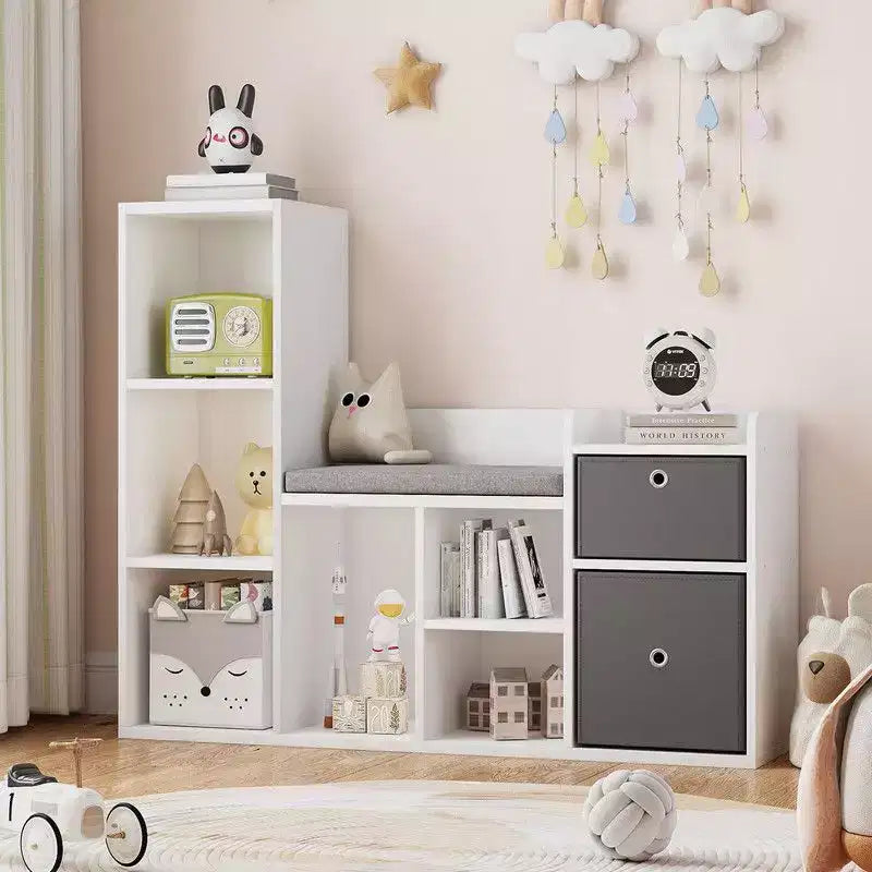 Kids BookshelfChildren Bookcase with Soft Cushion Seat Childrens Toy Storage Cubby & Reading Nook, 44.1 Kids Storage Cabinet