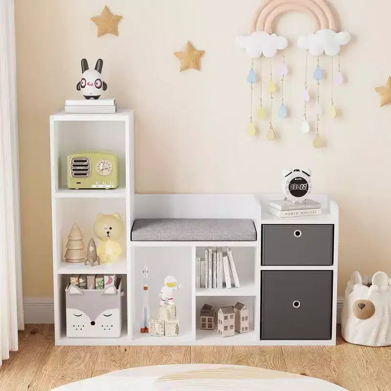 Kids BookshelfChildren Bookcase with Soft Cushion Seat Childrens Toy Storage Cubby & Reading Nook, 44.1 Kids Storage Cabinet
