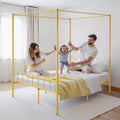 VEVOR Queen Size Canopy Bed Frame, Metal Canopy Bed with Minimalist Headboard & Four Posters Design, Heavy Duty Steel Slats Support, Gold