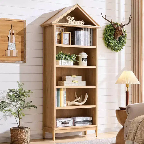 Bookshelf with Adjustable Shelves, 75.9 Tall Wide Bookshelf with Storage, 5 Tiers Open Shelves Bookcase with Triangular Top