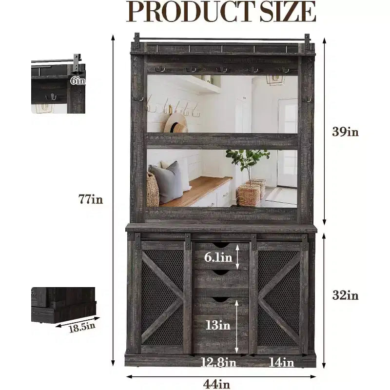 COZONY 5-in-1 Hall Tree with Shoe Storage, Adjustable Side Stand, Coat Rack & Dressing Table, Corner Design for Hallway, Living Room, Mudroom