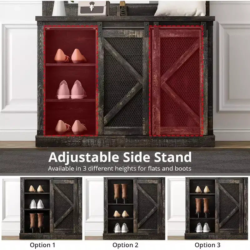 COZONY 5-in-1 Hall Tree with Shoe Storage, Adjustable Side Stand, Coat Rack & Dressing Table, Corner Design for Hallway, Living Room, Mudroom