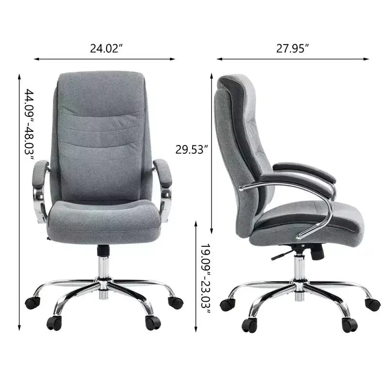Okak High-Back Office Chair, Upholstered Desk Chair with Adjustable Height and Wheels, Comfy Chair for Reading Room, Study
