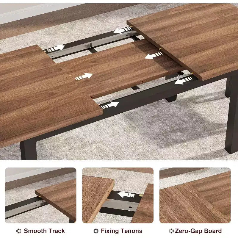 63 Large Extendable Dining Table Kitchen Table for 6-8, with Sturdy Metal Frame, Saving Space for Kitchen, Dining Room, Apartment