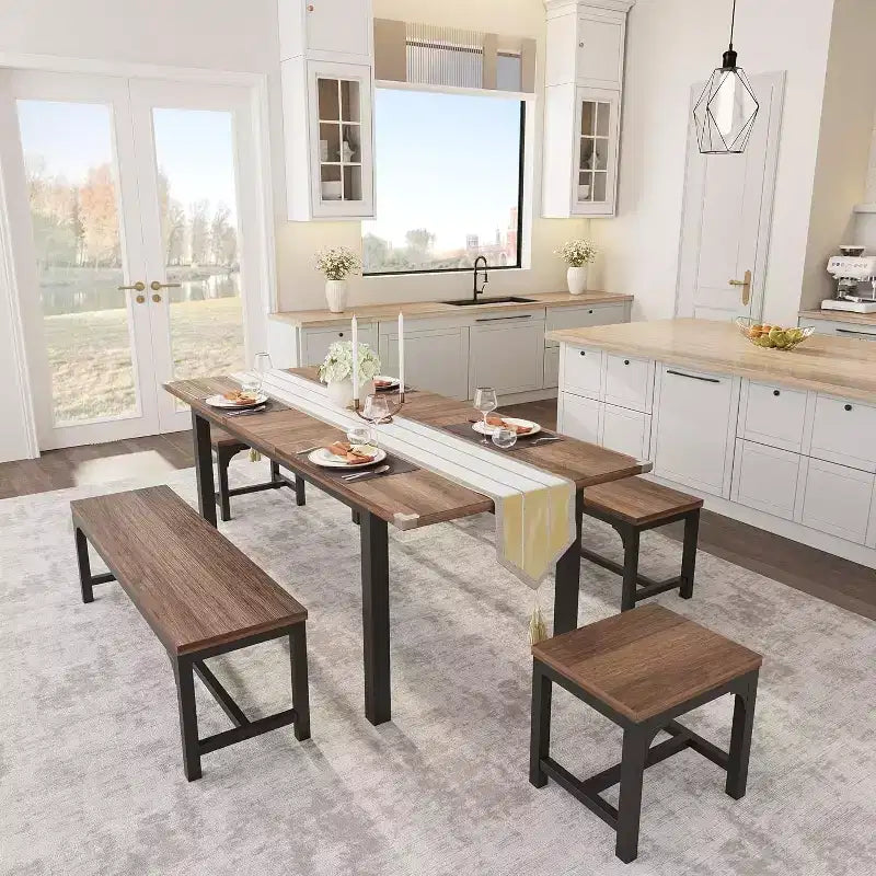 63 Large Extendable Dining Table Kitchen Table for 6-8, with Sturdy Metal Frame, Saving Space for Kitchen, Dining Room, Apartment