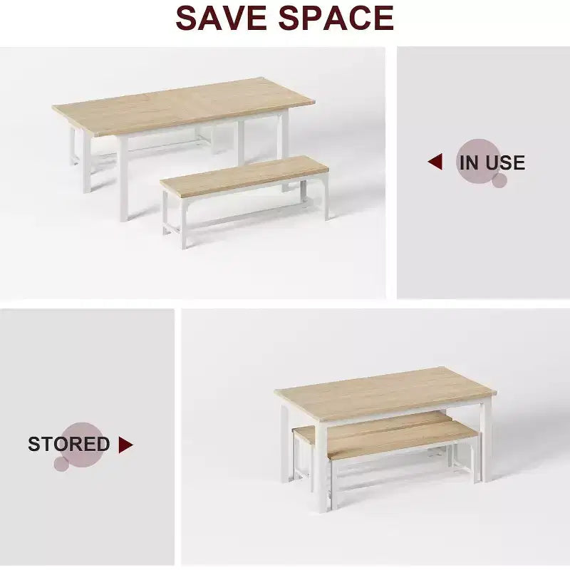 63 Large Extendable Dining Table Kitchen Table for 6-8, with Sturdy Metal Frame, Saving Space for Kitchen, Dining Room, Apartment