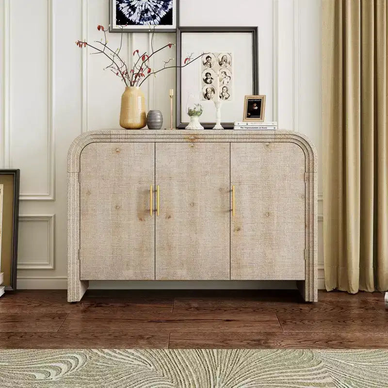 Okak Minimalist Sideboard Cabinet, Bufft Cabinet with 4 Doors and 4 Shelves, Storage Cabinet for Living Room, Dining Room, Kitchen