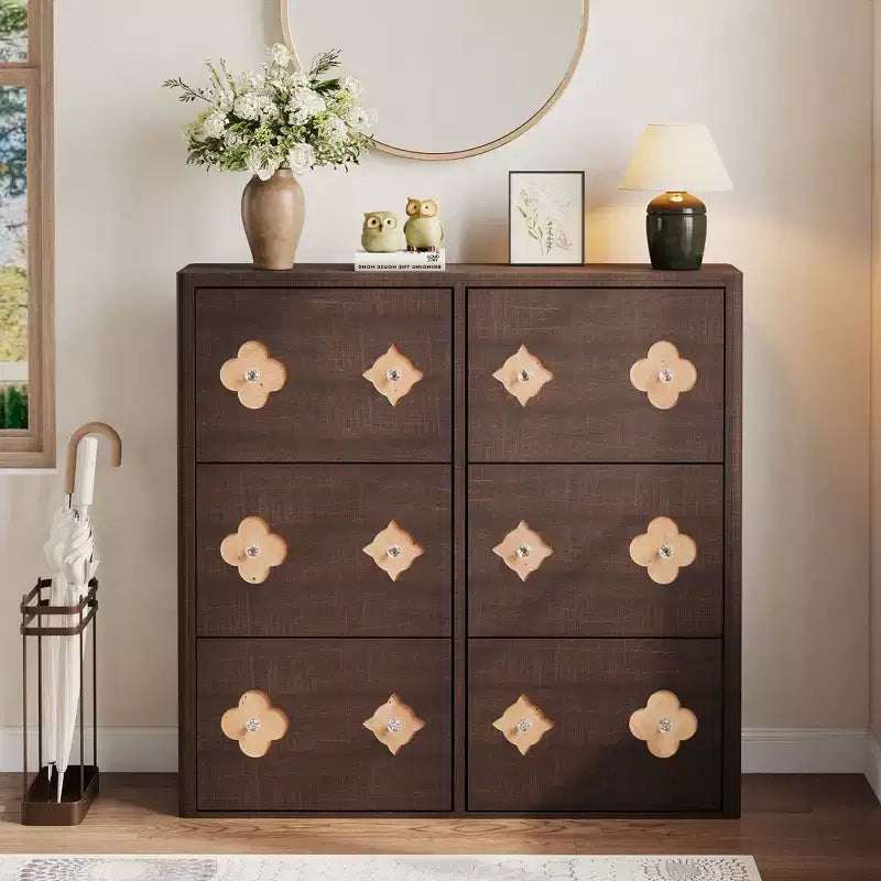 Shoe Storage Cabinet with Adjustable Shelves, Flower Pattern & Diamond Handle, Freestanding Slim Shoe Storage
