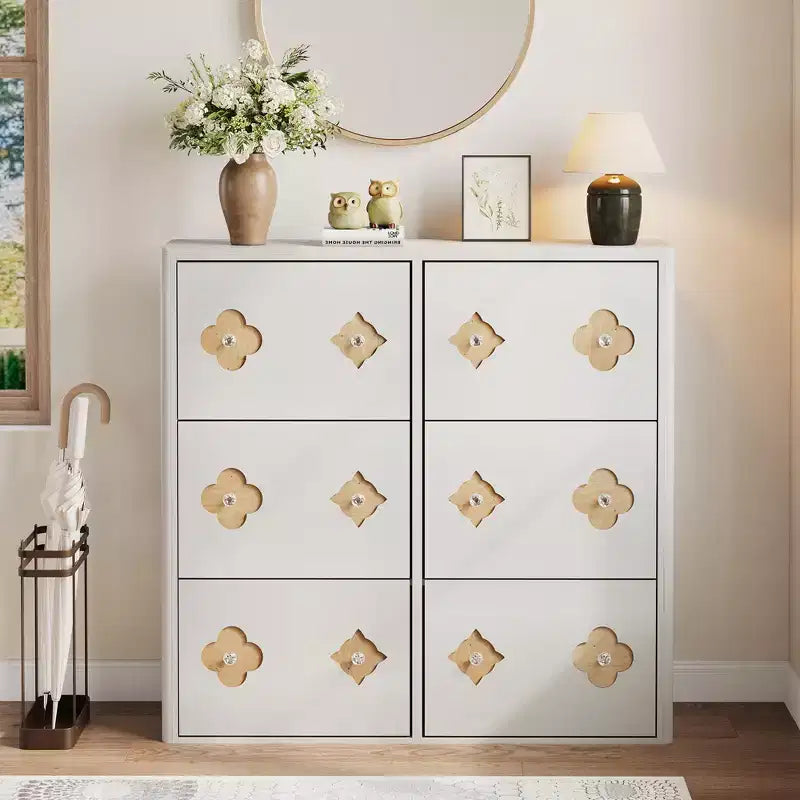 Shoe Storage Cabinet with Adjustable Shelves, Flower Pattern & Diamond Handle, Freestanding Slim Shoe Storage